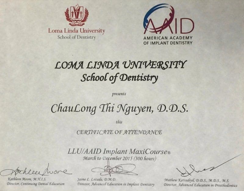 Loma Linda certificate